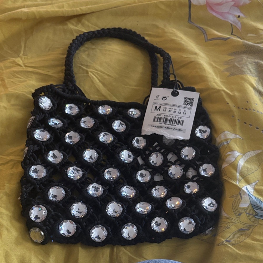 Zara Black Beaded Women's Bag never used